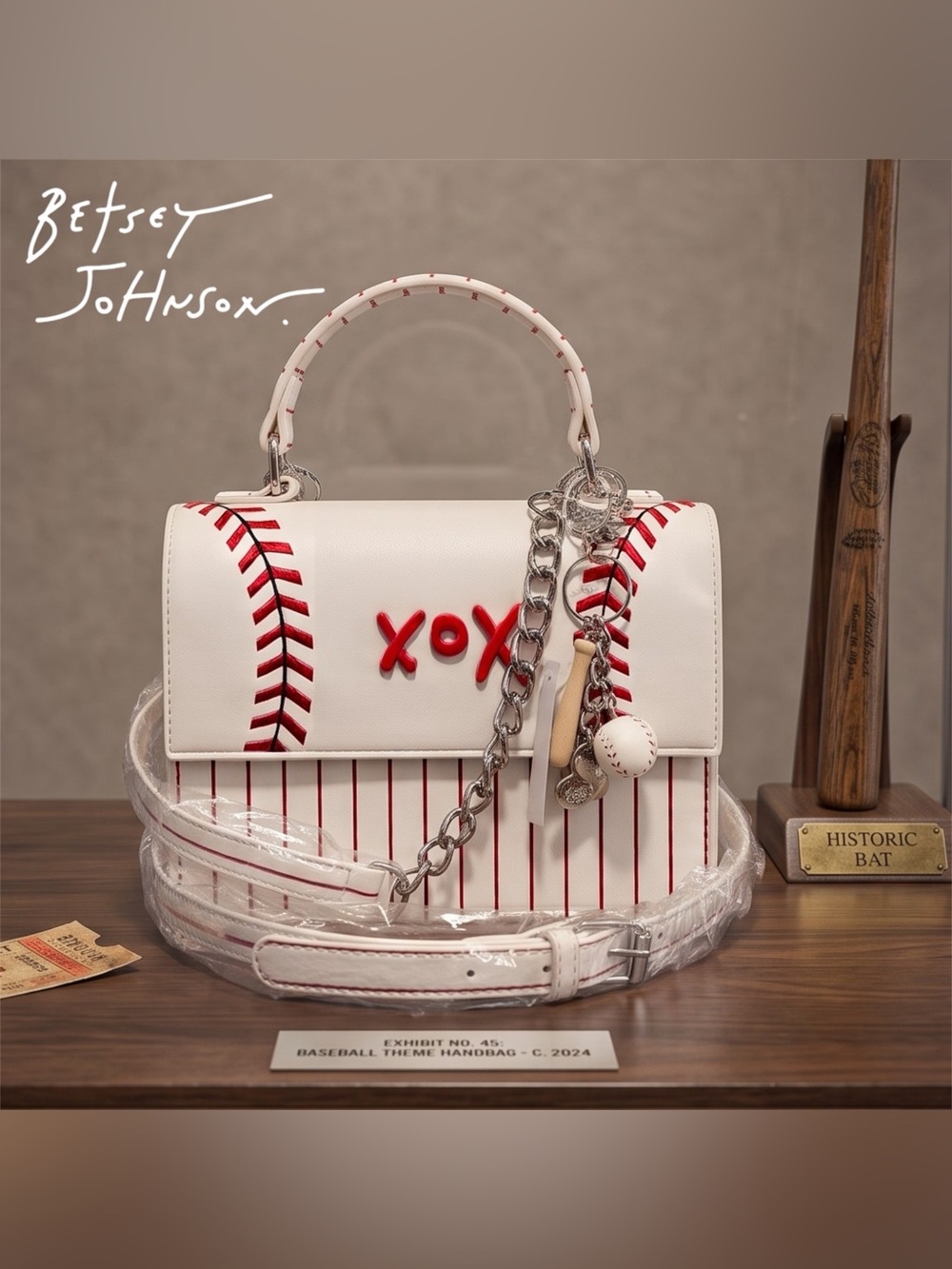 NEW Betsey Johnson x Baseball Crossbody Purse Bag with Baseball Charms NEW